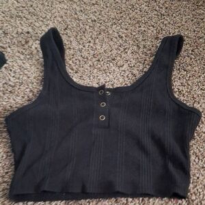 No Boundaries Black Ribbed Eyelet Crop Tank